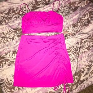 2 Piece Swim Cover Up Pink Skirt Set